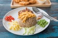 hrimp Paste Fried Rice with Condiments Royalty Free Stock Photo
