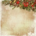 ÃÂ¡hristmas background. Vintage card with firtree and Christmas decorations. Season`s greetings