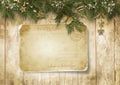 ÃÂ¡hristmas background. Vintage postcard with firtree and Christmas decorations. Season`s greetings Royalty Free Stock Photo