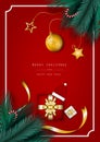 Hristmas banner. Background Xmas design  with realistic gifts box and Christmas ball, candy, red hat, red  Horizontal Christmas po Royalty Free Stock Photo