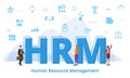 Hrm human resource management concept with big words and people surrounded by related icon with blue color style Royalty Free Stock Photo