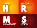 HRMS Human Resource Management System - suite of software applications used to manage human resources and related processes, Royalty Free Stock Photo