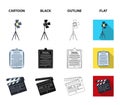 Hromakey, script and other equipment. Making movies set collection icons in cartoon,black,outline,flat style vector