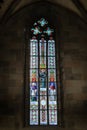 Stained glass inside of the Basilica Minor of Saint Benedict in Hronsky Benadik, Slovakia