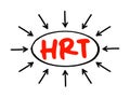 HRT Hormone Replacement Therapy - form of hormone therapy used to treat symptoms associated with female menopause, acronym text