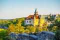 Hruba skala castle built on the top of sandstone rocks. Bohemian Paradise, Czech: Cesky raj, Czech Republic Royalty Free Stock Photo