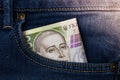 hryvnya banknote in jeans pocket Royalty Free Stock Photo