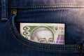 hryvnya banknote in jeans pocket Royalty Free Stock Photo