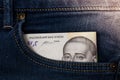 hryvnya banknote in jeans pocket Royalty Free Stock Photo