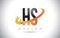 HS H S Letter Logo with Fire Flames Design and Orange Swoosh.