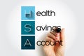HSA Health Savings Account - tax-advantaged account to help people save for medical expenses that are not reimbursed by high- Royalty Free Stock Photo