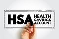 HSA Health Savings Account - tax-advantaged account to help people save for medical expenses that are not reimbursed by high-