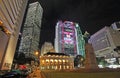 HSBC building, Cheung Kong centre and Court of Final Appeal (CFA) buildings in Hong Kong by night, Central area Royalty Free Stock Photo