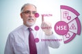 HSE concept with businessman pressing virtual button Royalty Free Stock Photo