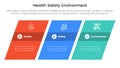 hse framework infographic 3 point stage template with rectangle skew or skewed for slide presentation