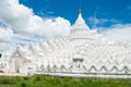 Hsinbyume Pagoda or Myatheindan Pagoda, a white religious Buddhist temple in Mingun, Myanmar, Burma