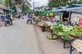 HSIPAW, MYANMAR - DECEMBER 2, 2016: View of a vegetable market in Hsipaw, Myanm Royalty Free Stock Photo