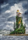 Hsndmade watercolor illustration of lighthouse