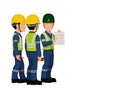 HSSE officer is instructing workers on white background