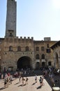 Hstoric Buildings from Plazza del Duomo in the Medieval San Gimignano hilltop town. Tuscany region. Italy