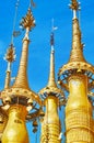 Golden hti umbrellas, Inn Thein Buddha image Shrine, Indein, Myanmar Royalty Free Stock Photo