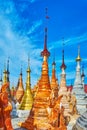 The hti umbrellas of Burmese stupas, Inn Thein, Myanmar Royalty Free Stock Photo