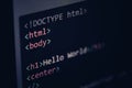 Html code - html5 Computer language programming Javascript code internet text editor components on display screen Royalty Free Stock Photo