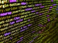 HTML code on lcd screen. Digital abstract bits data stream, cyber pattern digital background. Computer programming source code. Royalty Free Stock Photo