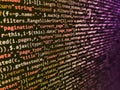 HTML code on lcd screen. Modern web development background. Computer programming source code. Programing workflow abstract Royalty Free Stock Photo