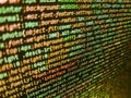 HTML code on lcd screen. Modern web development background. Shallow depth of field, selective focus effect. Internet connection Royalty Free Stock Photo