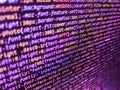 HTML code on lcd screen. Modern web development background. Shallow depth of field, selective focus effect. Internet connection Royalty Free Stock Photo