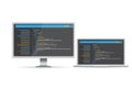 HTML code website. Laptop, desktop coding, programming concept.