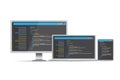 HTML code website. Laptop, desktop, tablet coding, programming concept. Royalty Free Stock Photo