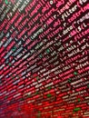 HTML and CSS code developing screenshot. Close up of random computer code comprised of numbers and letters. Template of website, Royalty Free Stock Photo