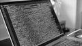HTML, CSS, JavaScript. Screen of web developing code on dark background. Royalty Free Stock Photo