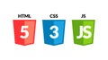 HTML5 CSS3 JS icon set. Web development logo icon set of html, css and javascript, programming symbol