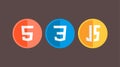 HTML5 CSS3 JS icon set. Web development logo icon set of html, css and javascript, programming symbol