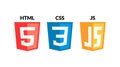 HTML5 CSS3 JS icon set. Web development logo icon set of html, css and javascript, programming symbol