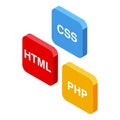 Html, css and php buttons representing front end and back end development Royalty Free Stock Photo