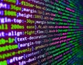 HTML CSS3 source code on lcd screen with black background. Abstract modern virtual computer script. Programmer workplace. Code on Royalty Free Stock Photo