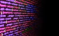HTML CSS3 source code on lcd screen with black background. Modern tech. Mobile app developer. Web programming and bracket Royalty Free Stock Photo