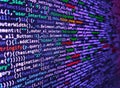 HTML CSS3 source code on lcd screen with black background. PC software creation business. Script procedure creating. Modern Royalty Free Stock Photo