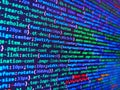 HTML CSS3 source code on lcd screen with black background. Software engineer at work. Code on dark background. Javascript Royalty Free Stock Photo