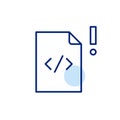 Html file and exclamation mark. Critical alert, potential issues or warnings in the web code. Pixel perfect
