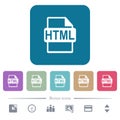 HTML file format flat icons on color rounded square backgrounds