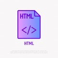 Html file format thin line icon. Modern vector illustration