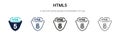 Html5 icon in filled, thin line, outline and stroke style. Vector illustration of two colored and black html5 vector icons designs