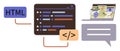 Coding Interface with HTML, Code Editor, and Web Page Design Elements Royalty Free Stock Photo