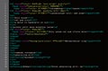 HTML Simple Code Vector. Colorful Abstract Program Tags In Developer View. Screen Of Colored Lighted Syntax Of Source Code Script.
