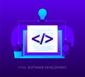 HTML Software Development Programming concept on dark gradient background. Laptop with envelope, open window with Royalty Free Stock Photo